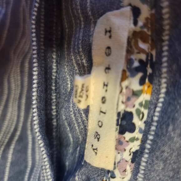 Retrology Blouse Big Button Accents Blue W/ White Strip Stitch - Picture 3 of 3